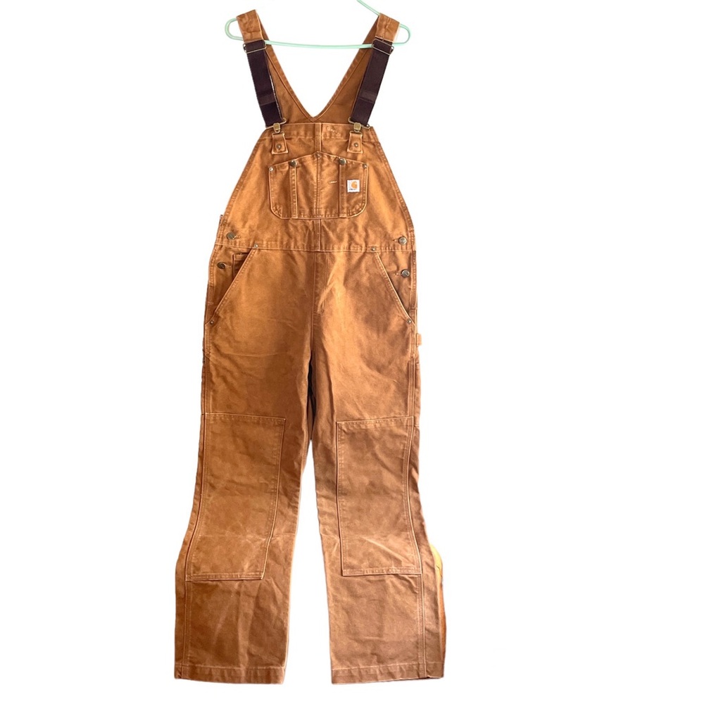 Carhartt Women's Sandstone Bib Orange Tan Overalls Size Medium 8 / 10